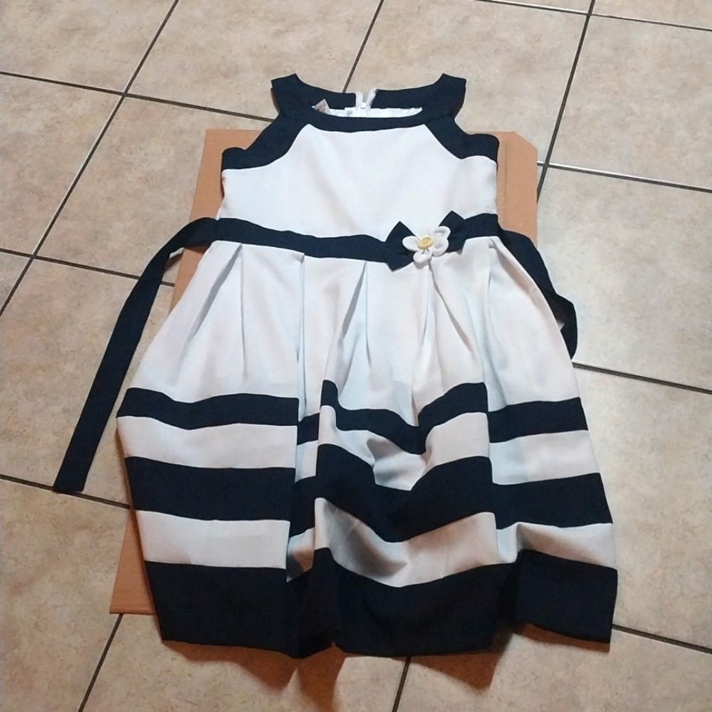 Kids girls sleeveless bow button birthday party stripe dress
